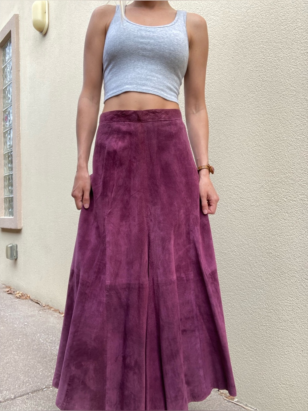 Vintage suede leather western purple maxi skirt
